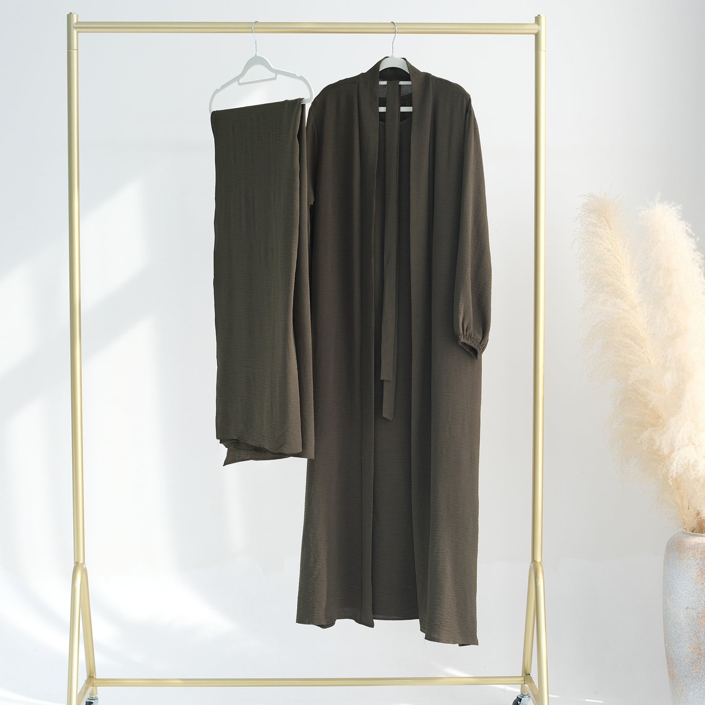 HASASERIES HS0995 3pcs Cardigan+without Sleeves Inner Dress+Hijab