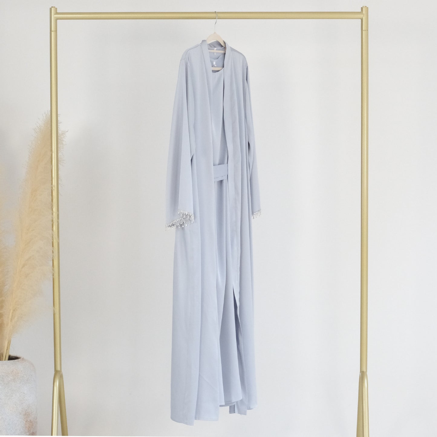 HASASERIES HS1047 1pcs Solid Color Beaded Cardigan Robe