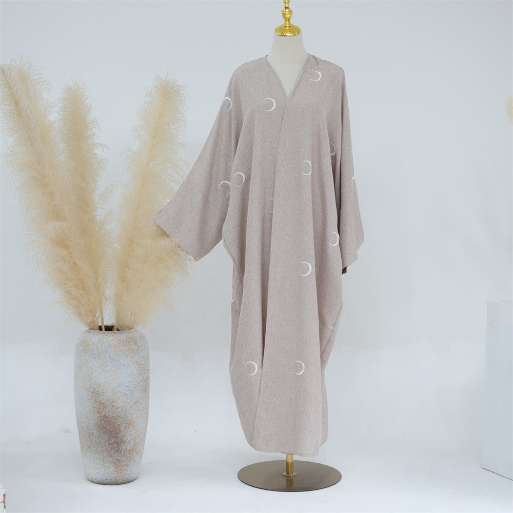 HASASERIES HS0935 Moon Embroidered Elegant Cardigan Abaya