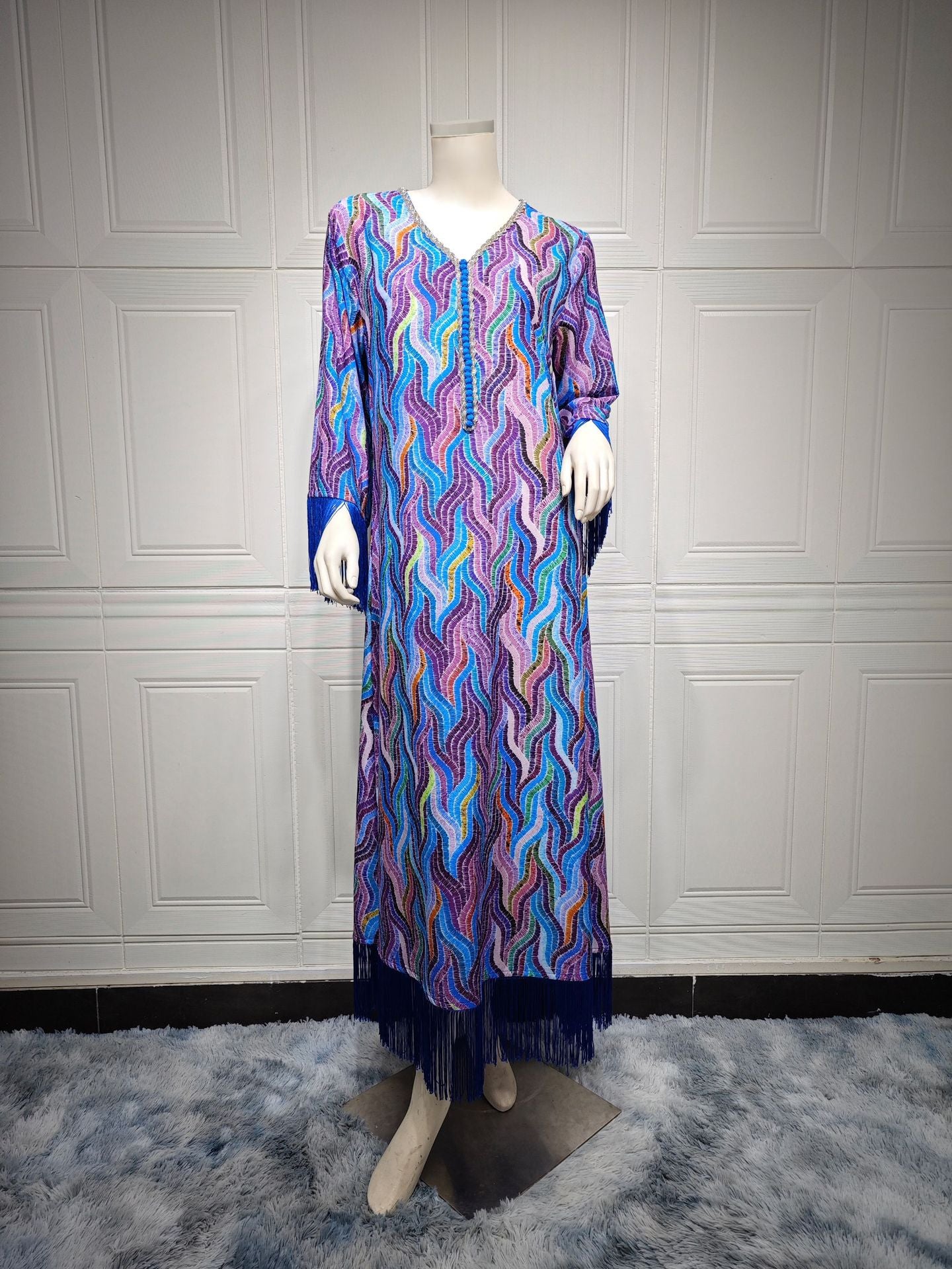 HASASERIES HS0521 Middle East Arab Dubai Muslim Robe Ladies Printed Casual Jalabiya Ethnic Clothing