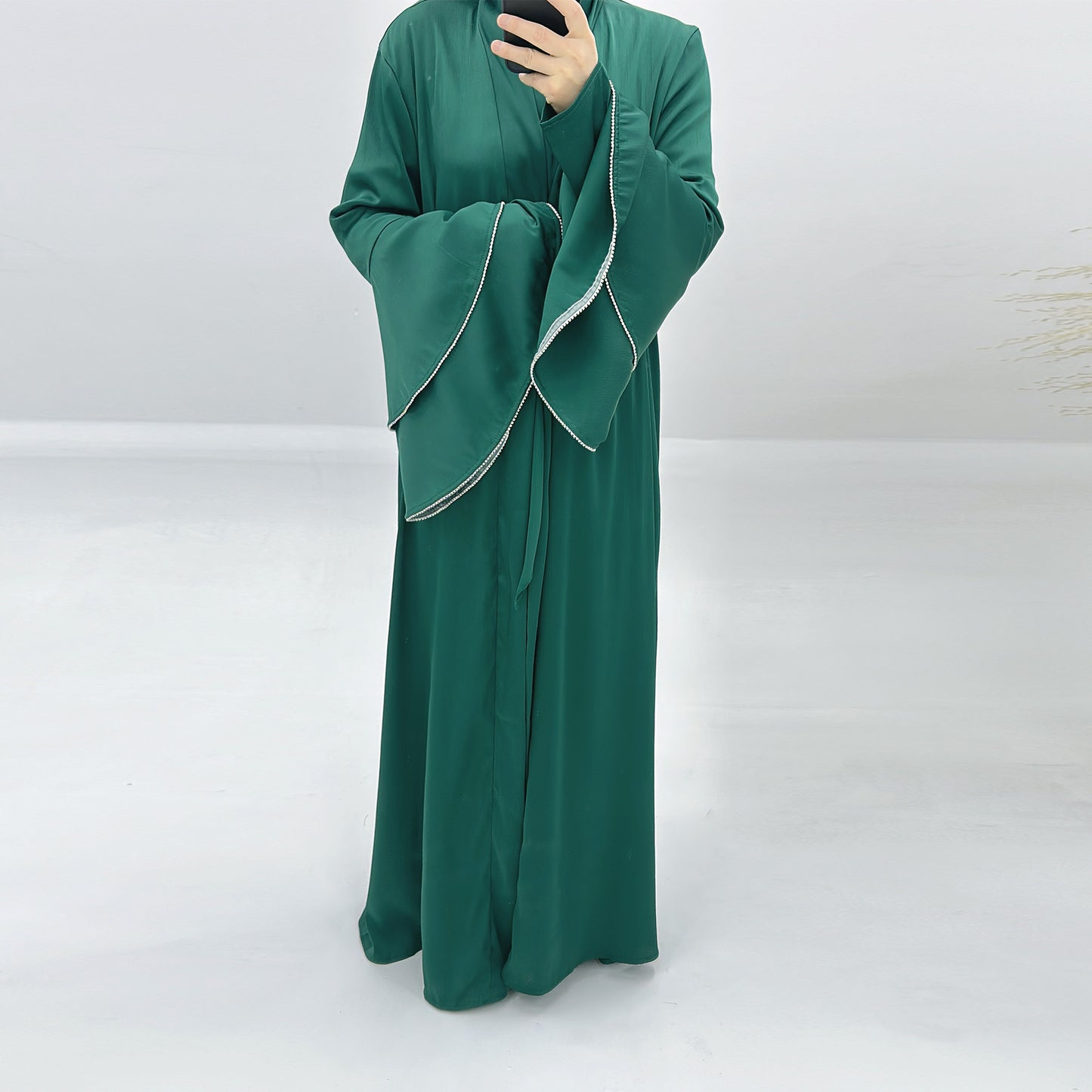 HASASERIES HS1188 Ensemble 3 pièces, cardigan en satin + robe intérieure + ceinture spéciale
