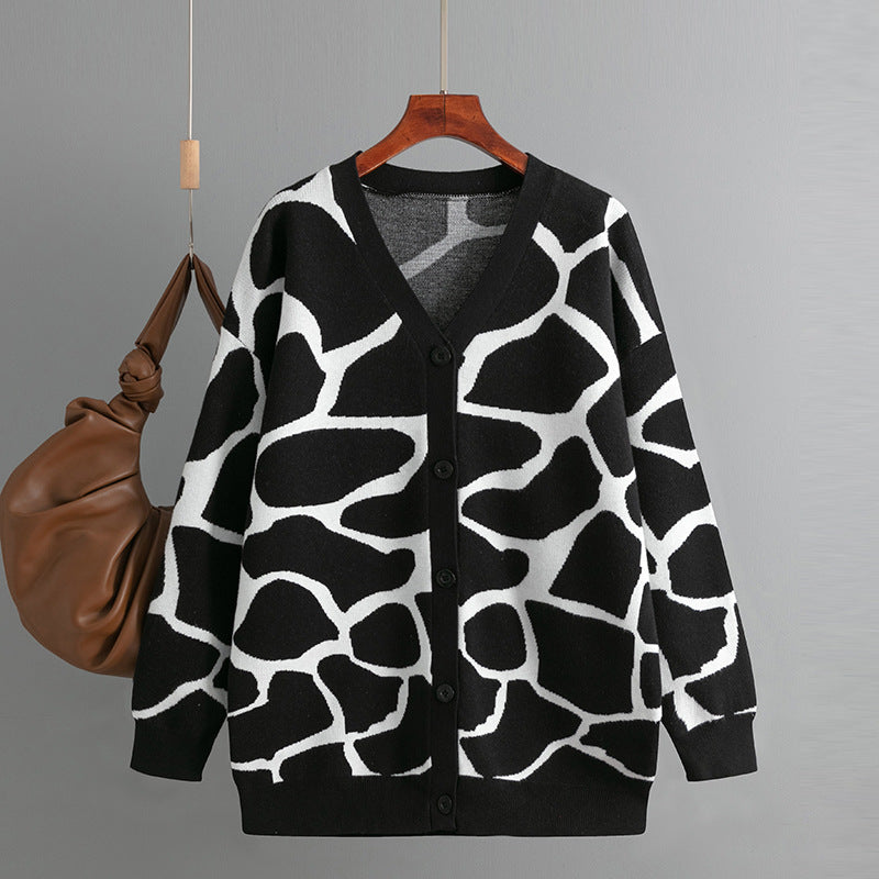 Manteau en tricot à col en V automne/hiver