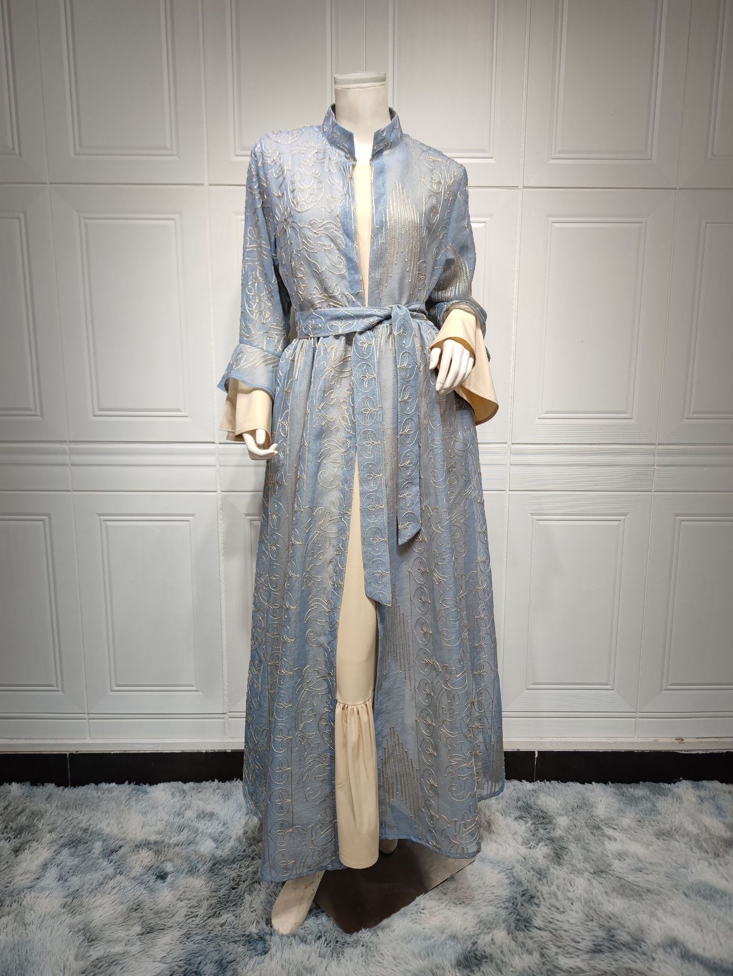 HS0445 2 pièces costume moyen-orient robe de soirée transfrontalière dame musulmane manches en feuille de lotus nouvelle robe abaya robe