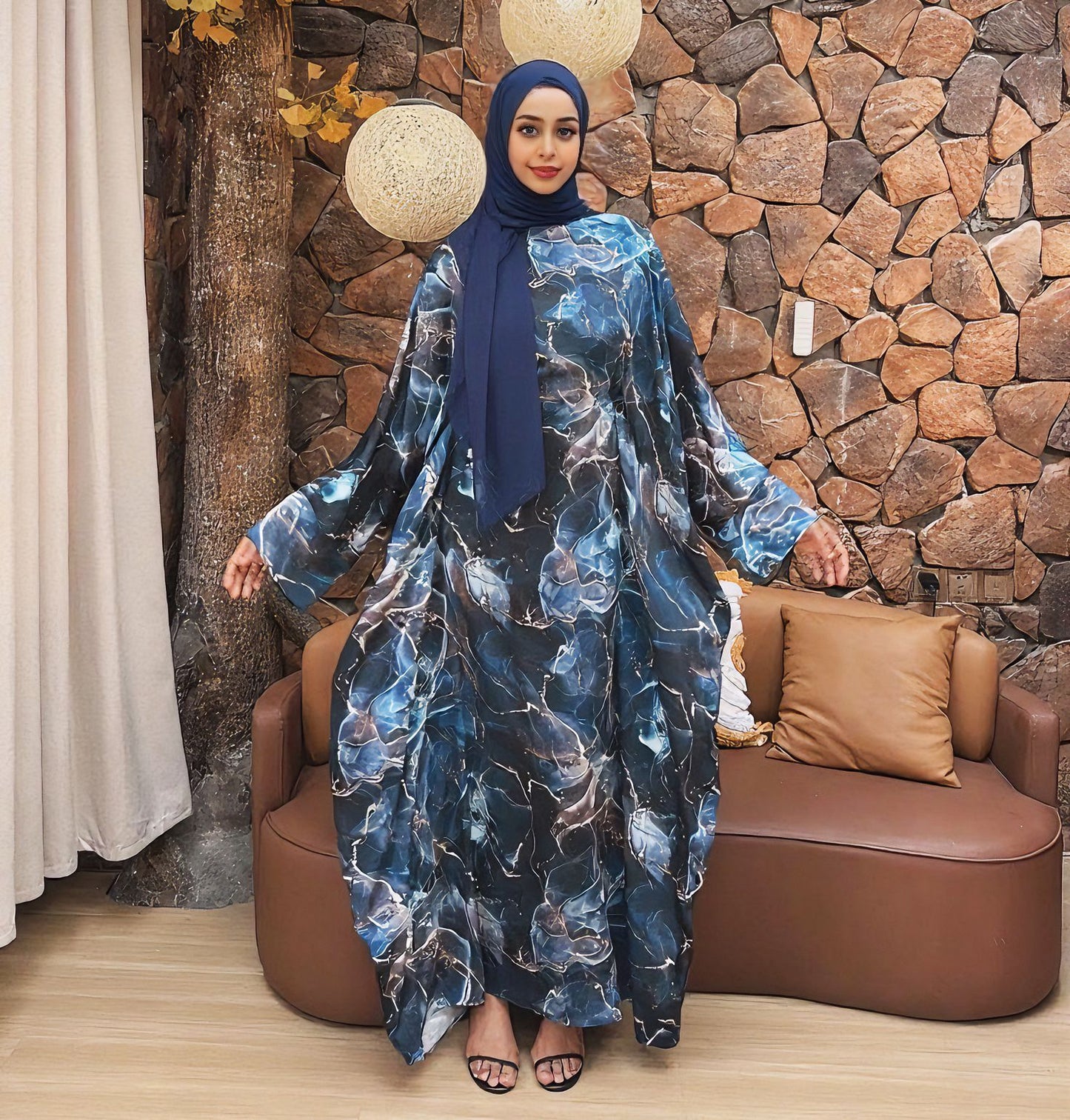 HS6621 Printed Long-sleeved Dress (with Optional Headscarf)