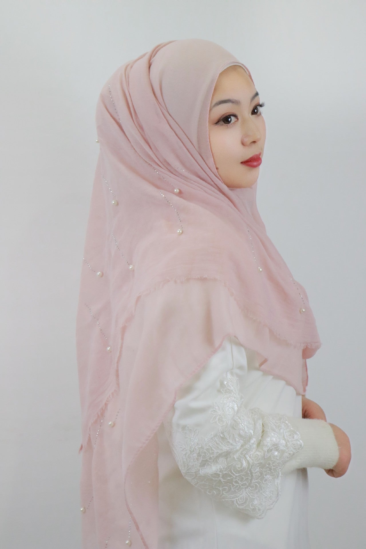 HASASERIES HS1106 Solid Color Scarf Long Beaded Shawl Headband