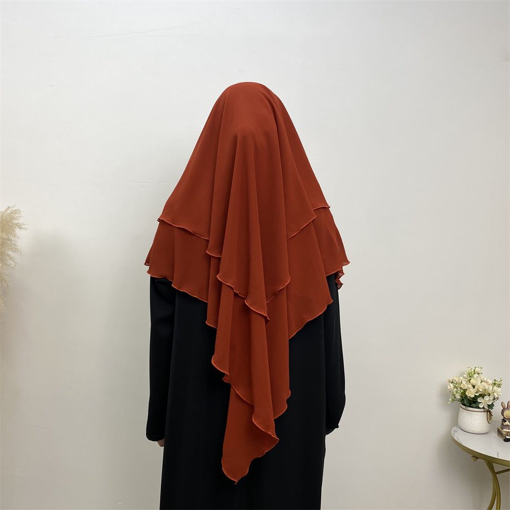 HS0453 Solid Color Chiffon Turban Middle East Dubai Turkey Solid Color Double Layer Big Turban