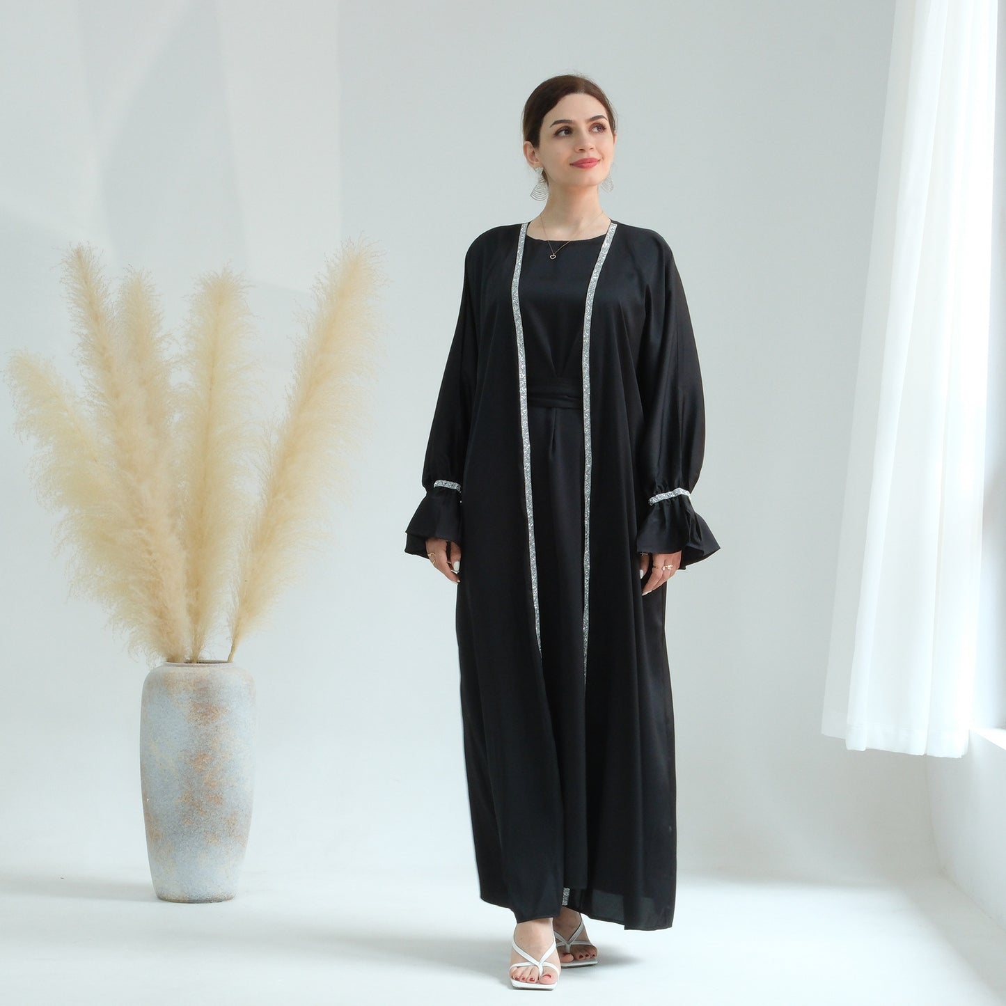 HASASERIES HS0567 Beaded Trumpet Sleeve Robe and Sleeveless Skirt with Inside Two-piece Suit