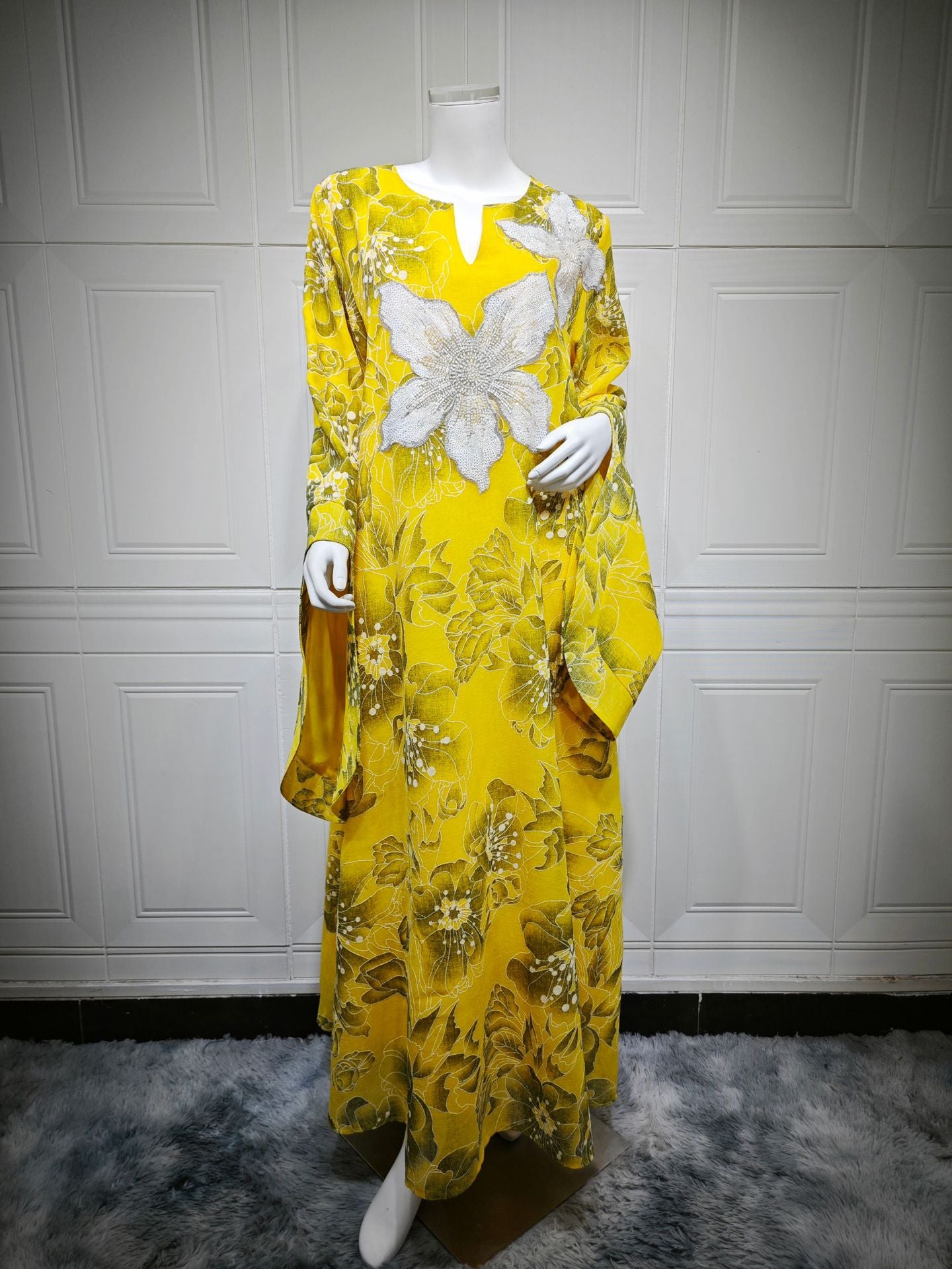 HS6639 Floral Appliqué Embroidered Long Dress