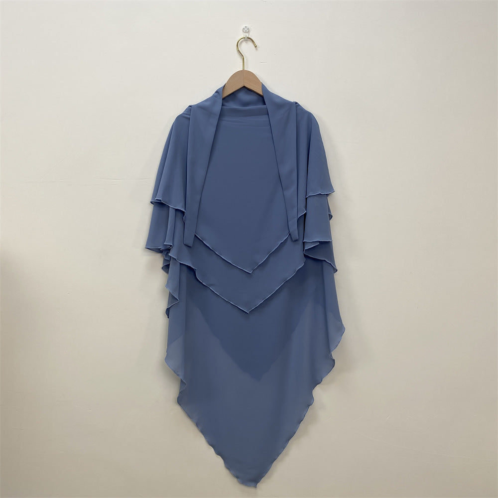 HS0453 Solid Color Chiffon Turban Middle East Dubai Turkey Solid Color Double Layer Big Turban
