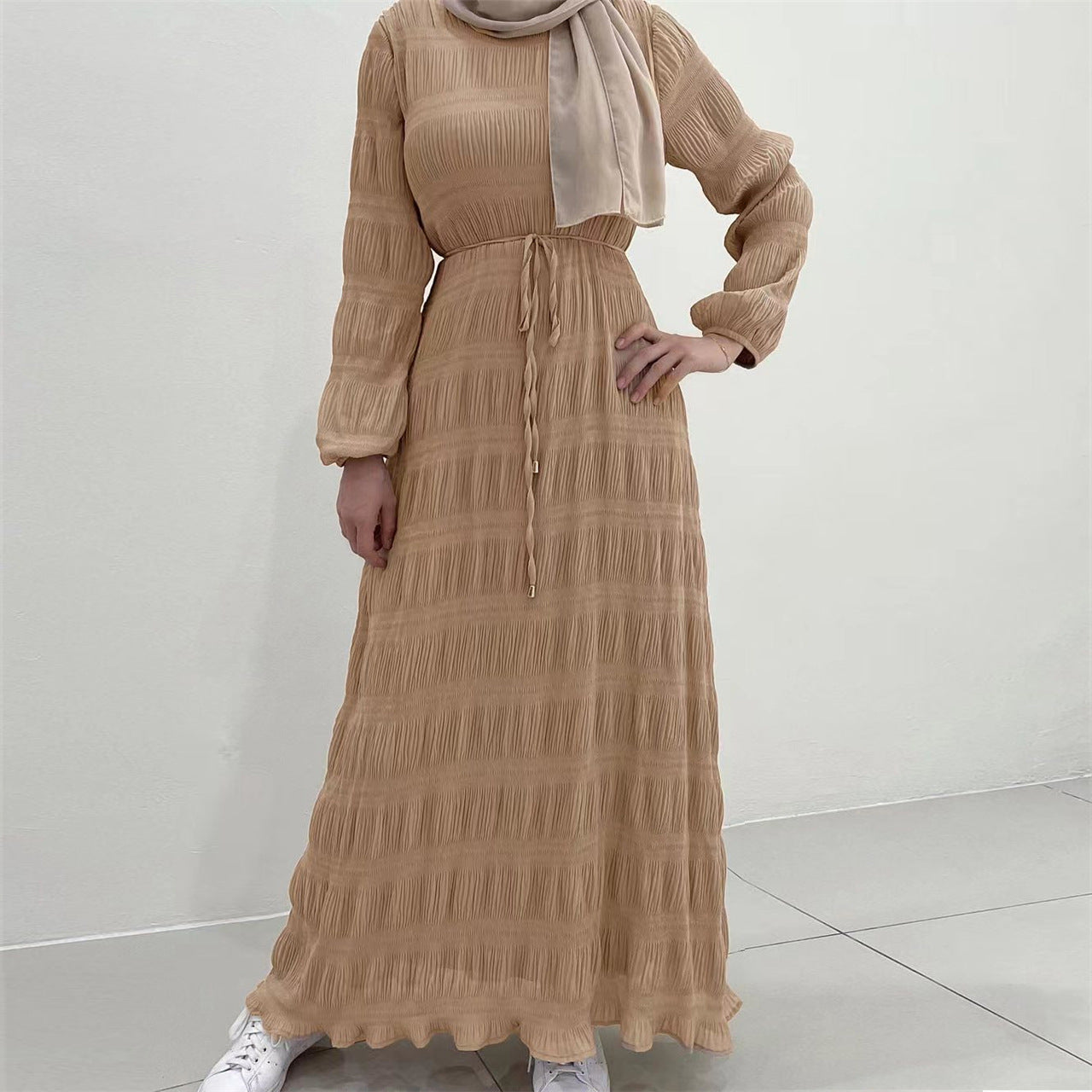 HASASERIES HS1049 Long Chiffon Pleated Dress