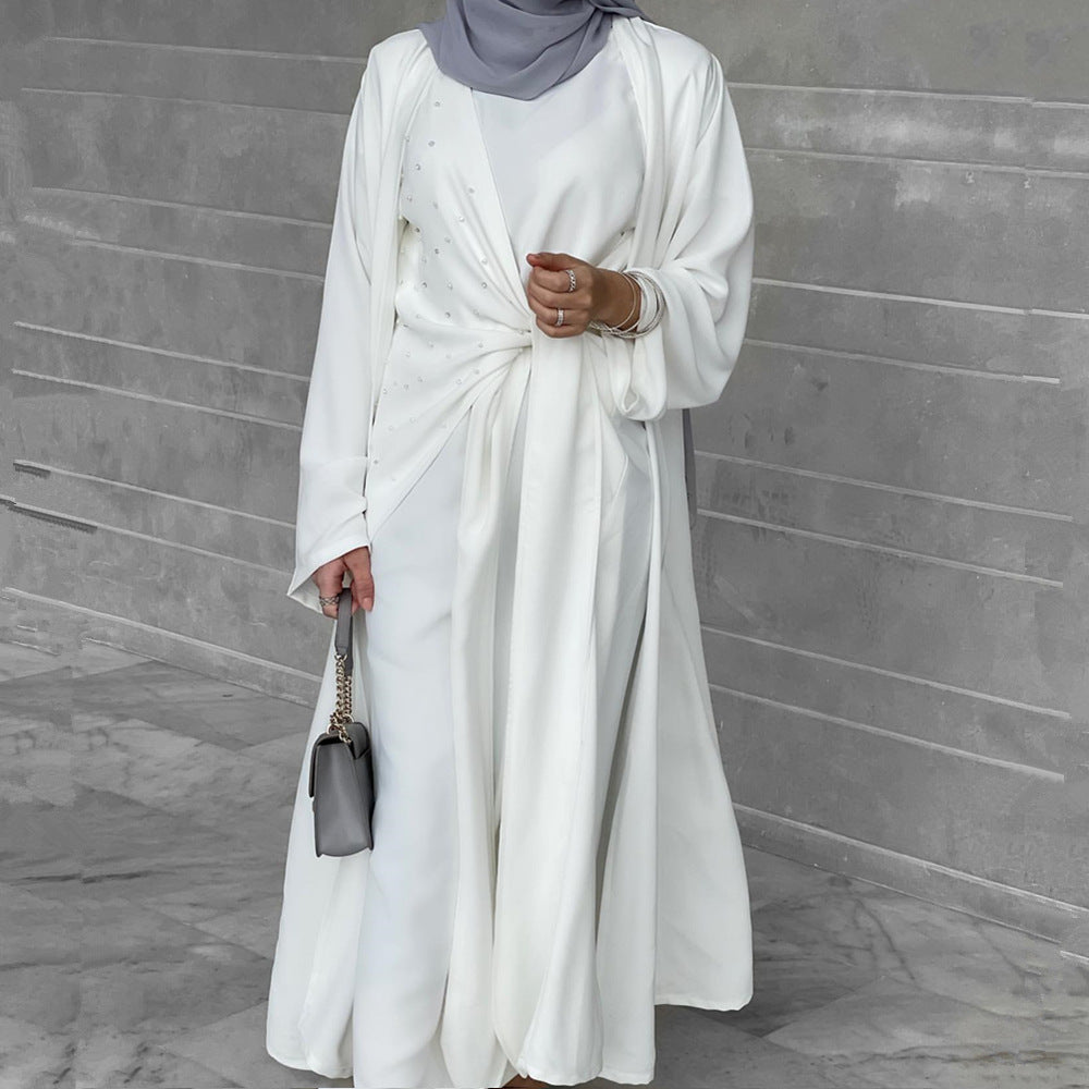 HASASERIES HS1012 Ensemble 2 pièces Cardigan de couleur unie + robe intérieure
