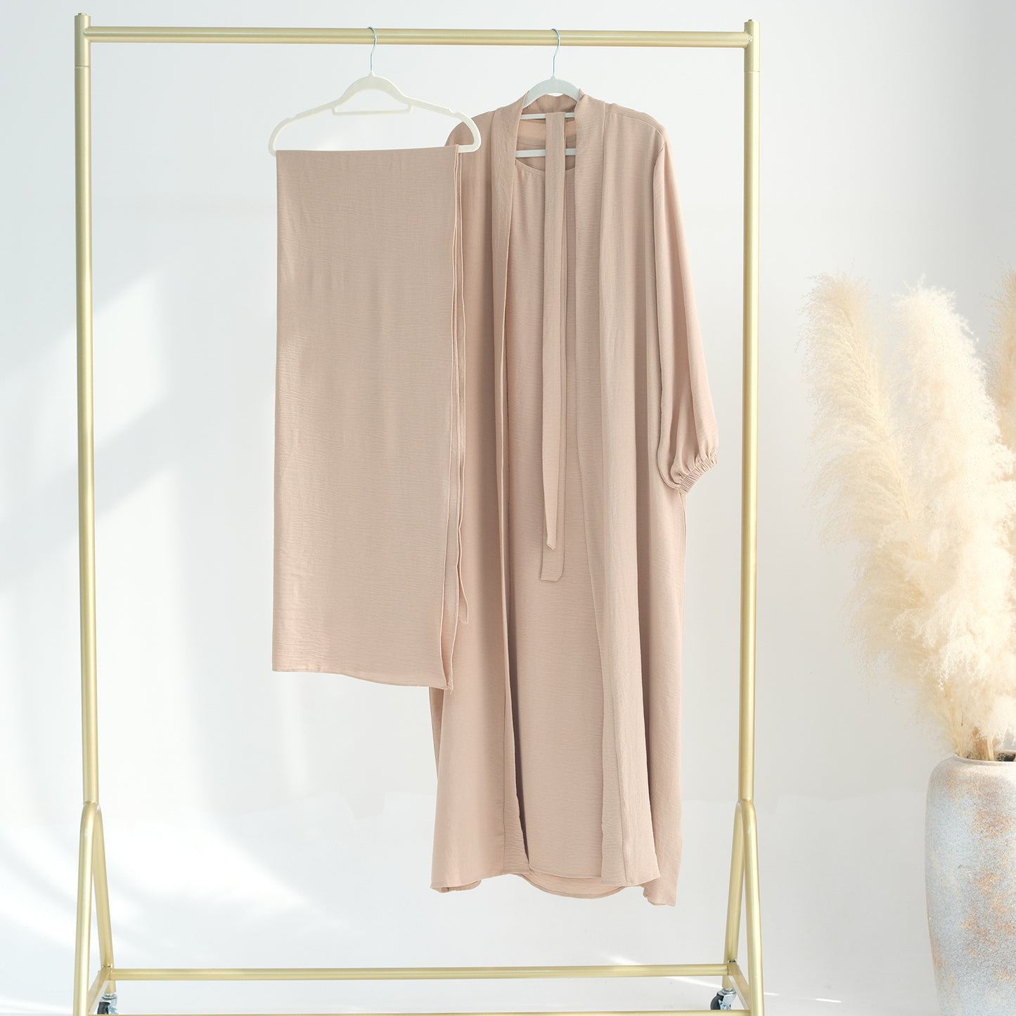 HASASERIES HS0995 3pcs Cardigan+without Sleeves Inner Dress+Hijab