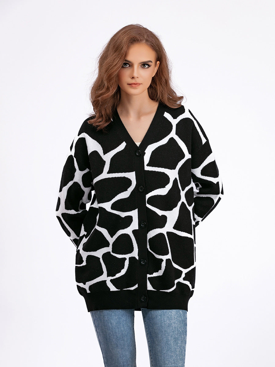 Manteau en tricot à col en V automne/hiver
