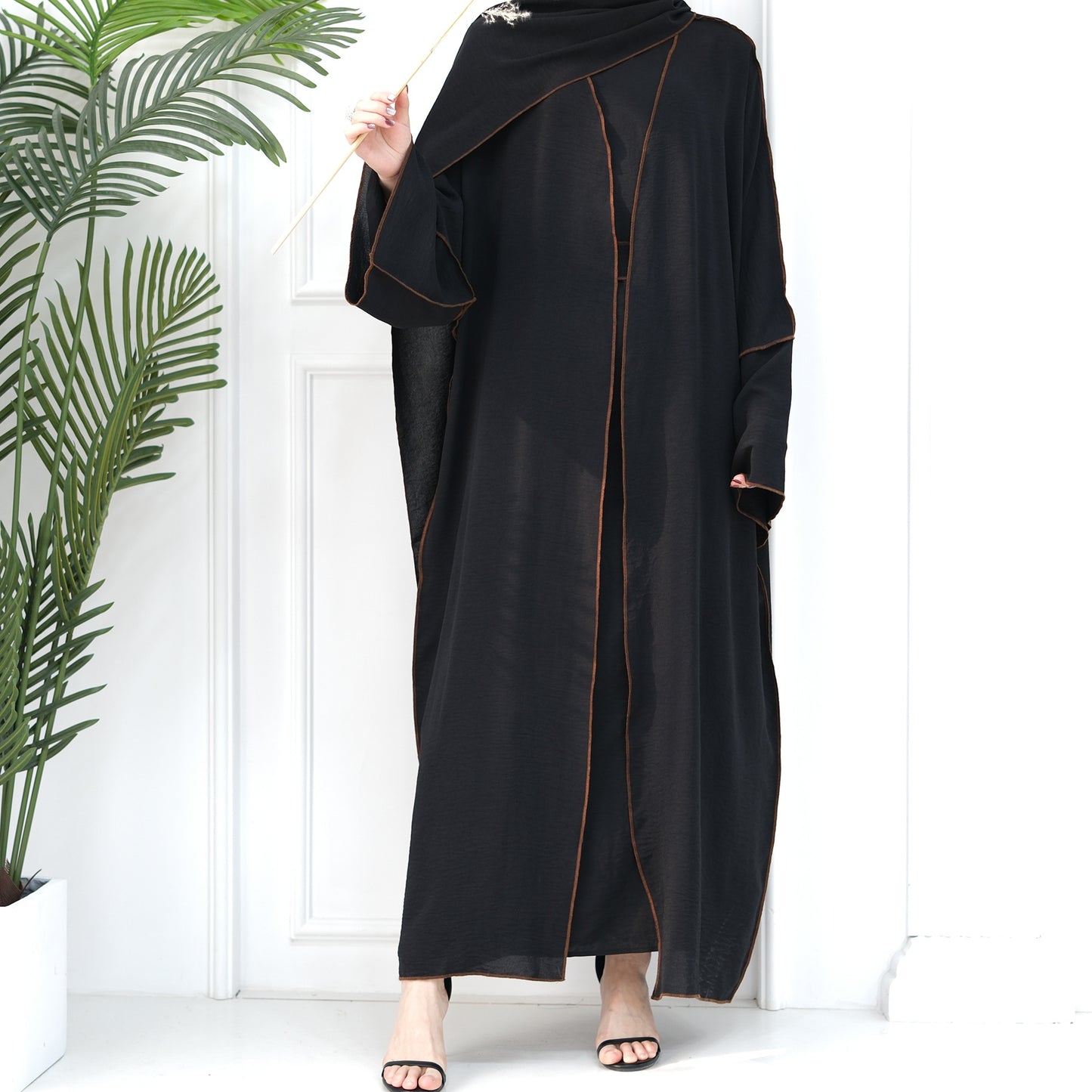HASASERIES HS1095 3pcs Set Cardigan+without Sleeves Inner Dress+Hijab