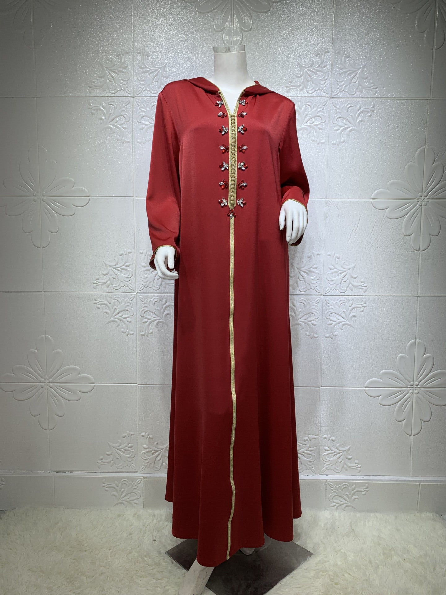 HASA's Series HS1231 Jeweled Ribbon Satin Home Dress Abaya