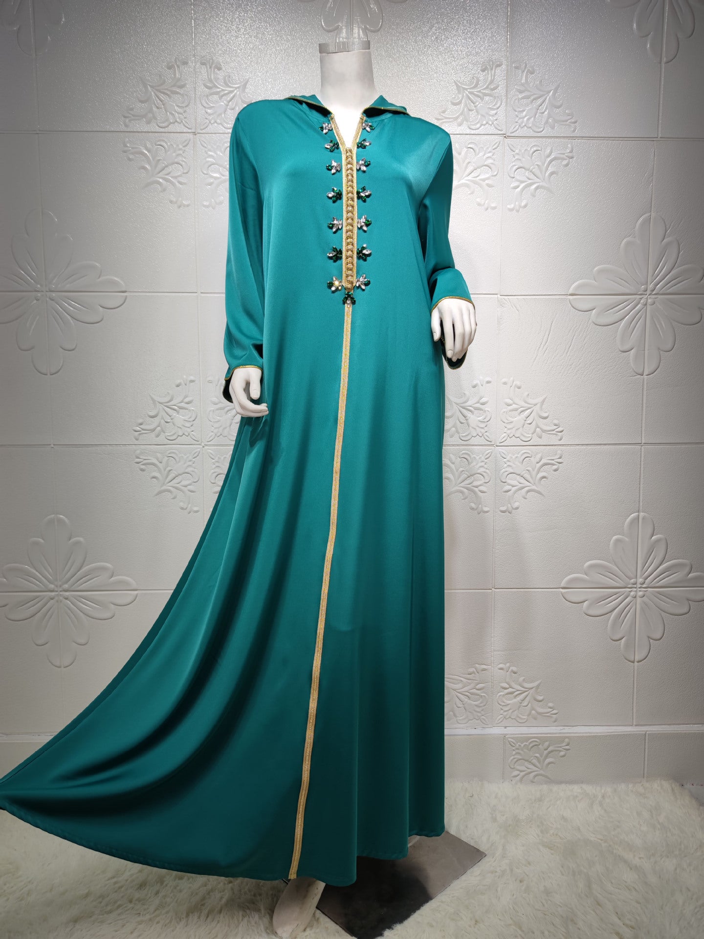 HASA's Series HS1231 Jeweled Ribbon Satin Home Dress Abaya