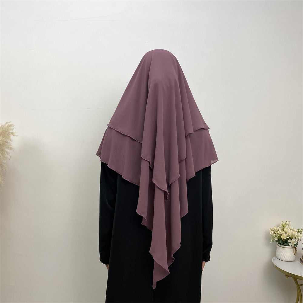 HS0453 Solid Color Chiffon Turban Middle East Dubai Turkey Solid Color Double Layer Big Turban