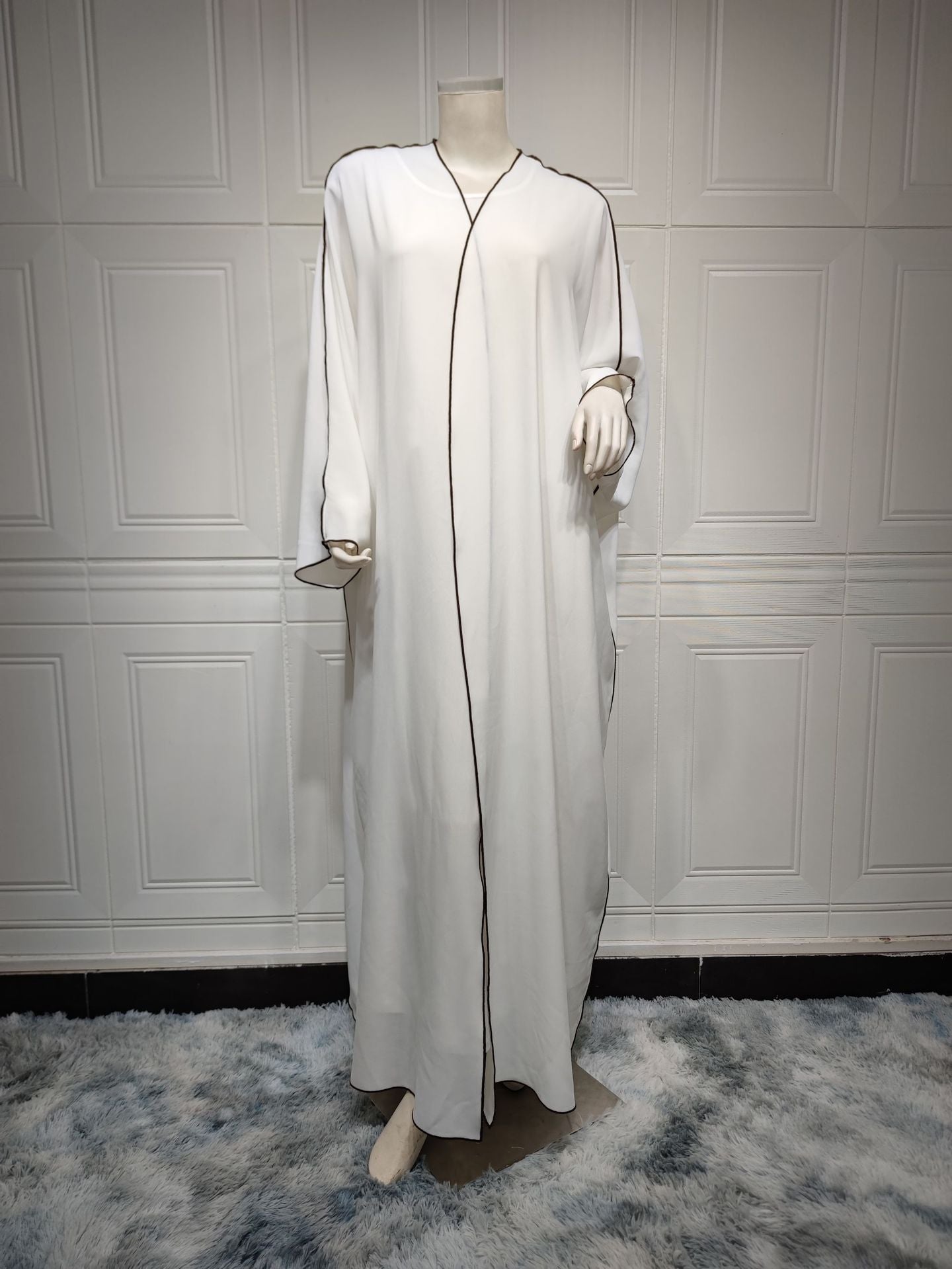 HASASERIES HS0677 White Panelled Abaya Robe
