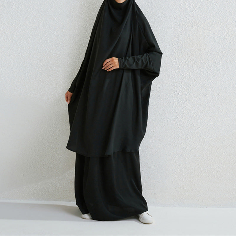 HS0430 Ensemble deux pièces jilbab haut et jupe couleur unie
