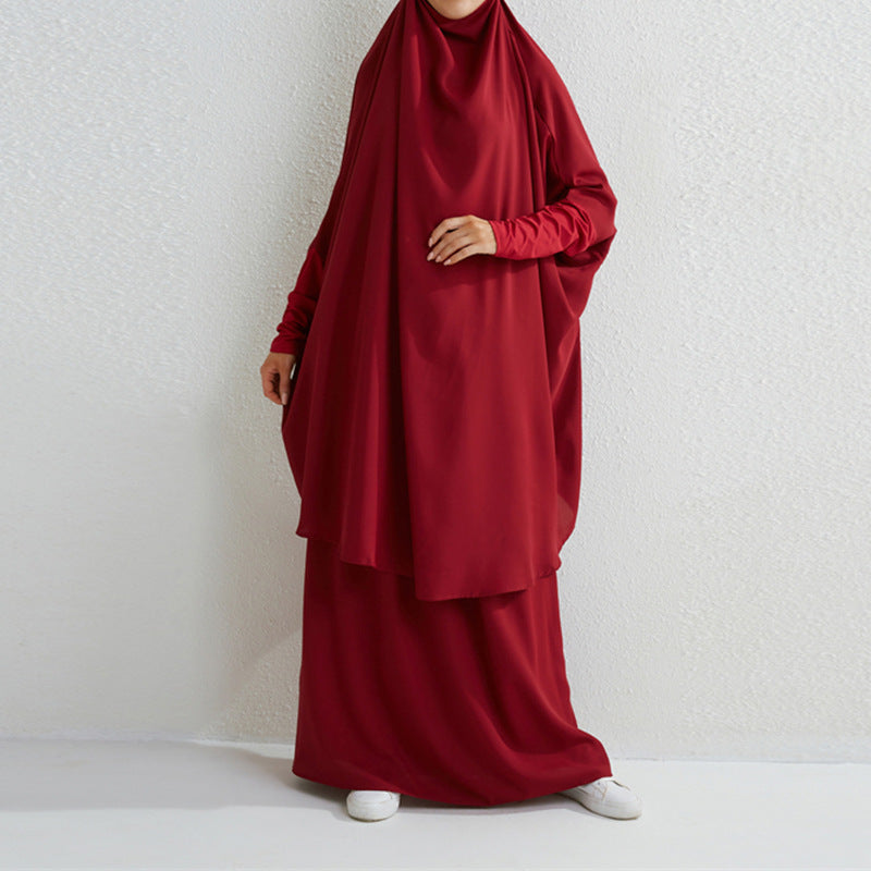 HS0430 Ensemble deux pièces jilbab haut et jupe couleur unie