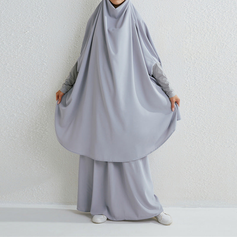 HS0430 Ensemble deux pièces jilbab haut et jupe couleur unie