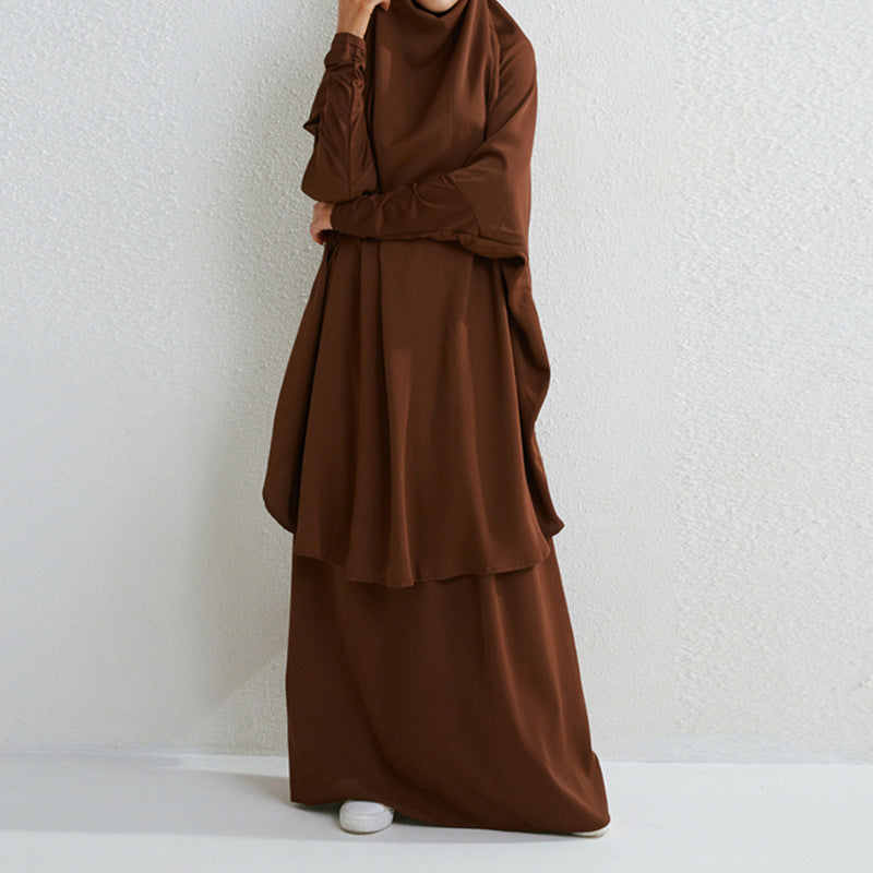 HS0430 Ensemble deux pièces jilbab haut et jupe couleur unie