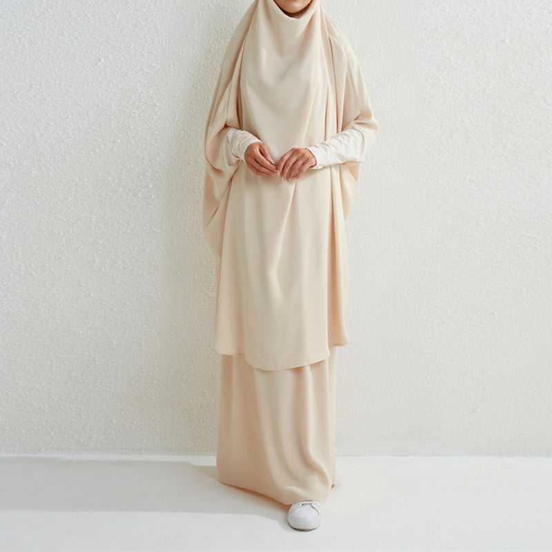 HS0430 Ensemble deux pièces jilbab haut et jupe couleur unie