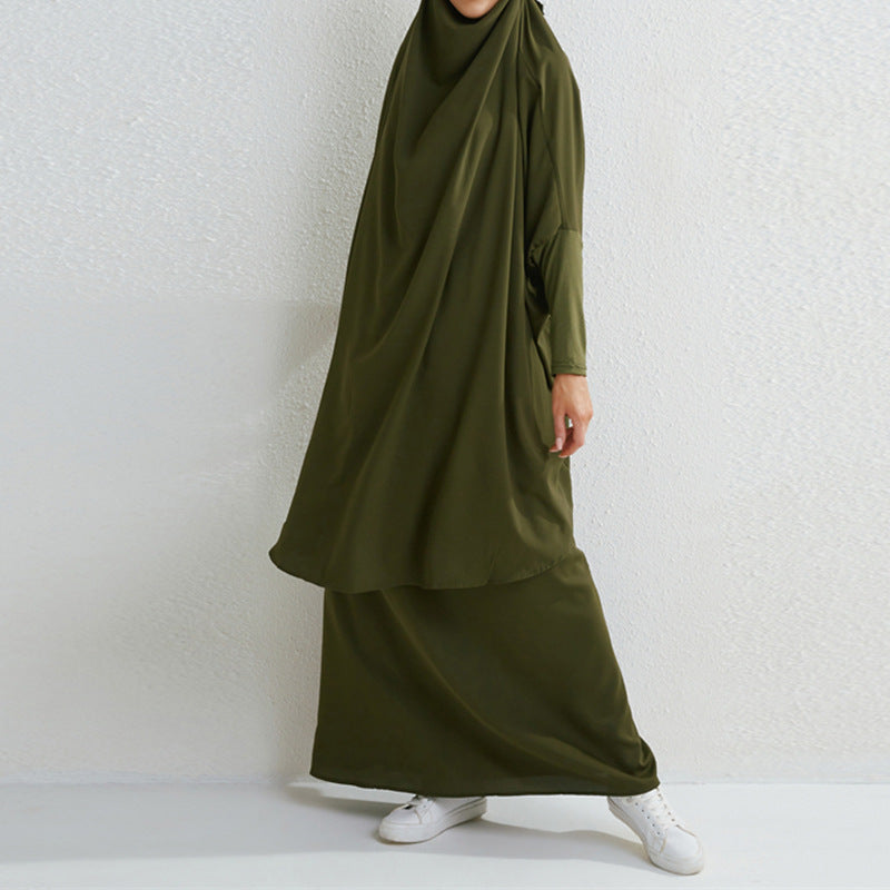 HS0430 Ensemble deux pièces jilbab haut et jupe couleur unie
