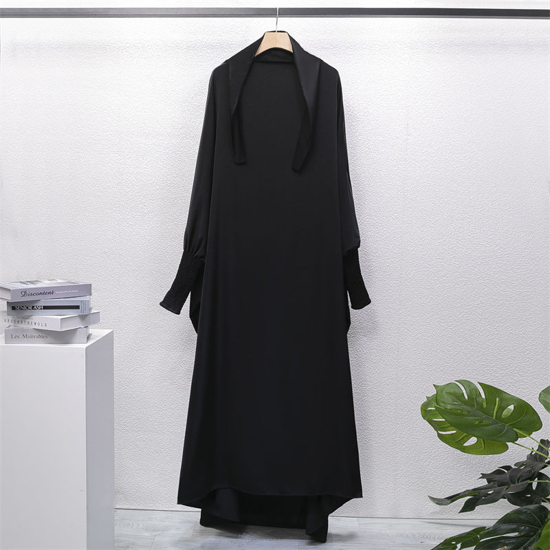 HS10067 Jilbab de prière musulman de couleur unie Mukena avec tissu doux et poignets élastiqués et hijab instantané attachable