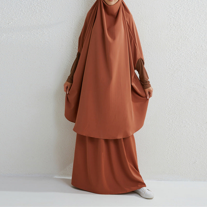 HS0430 Ensemble deux pièces jilbab haut et jupe couleur unie