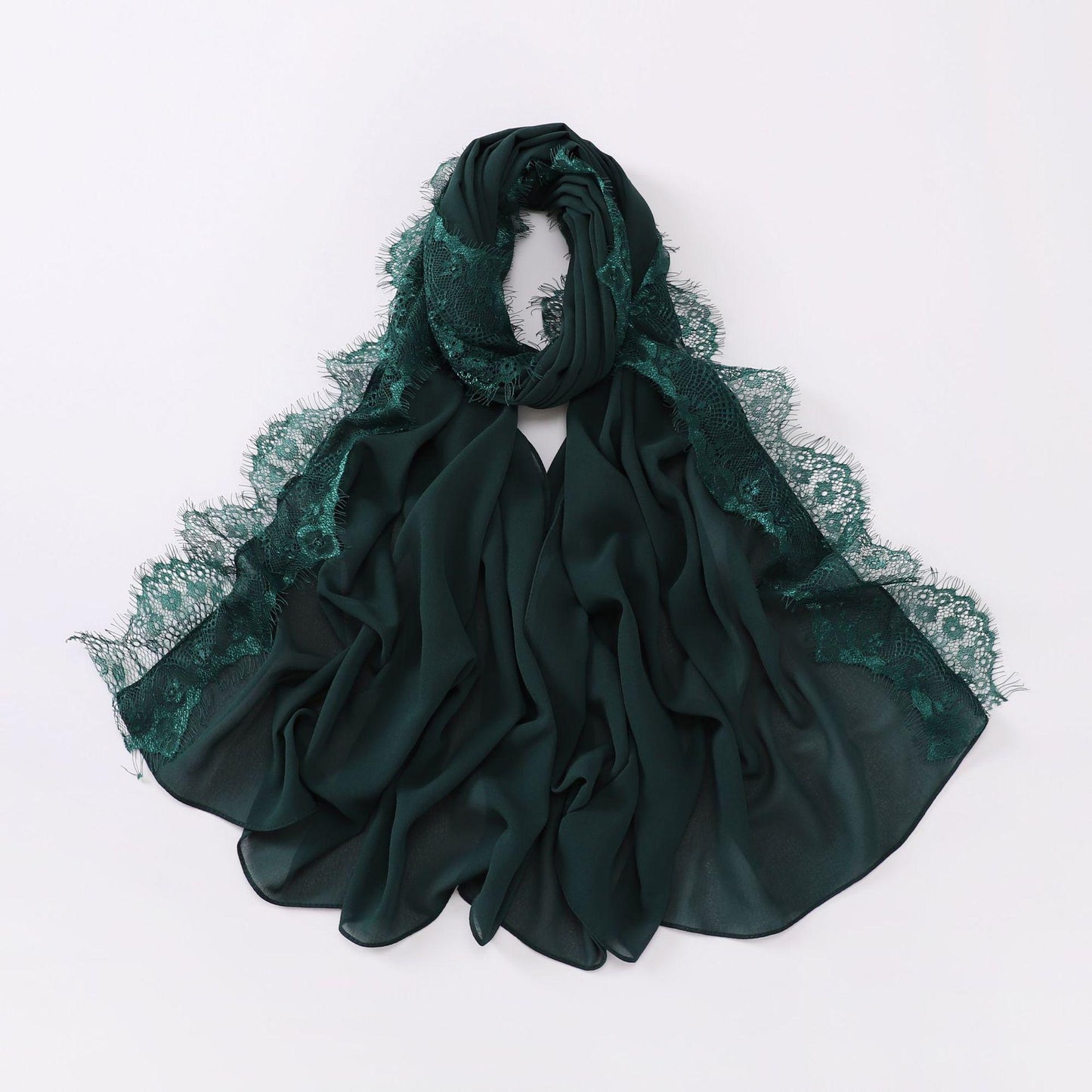 Bandeau Hijab en mousseline de soie avec bordure en dentelle HASASERIES HS1119