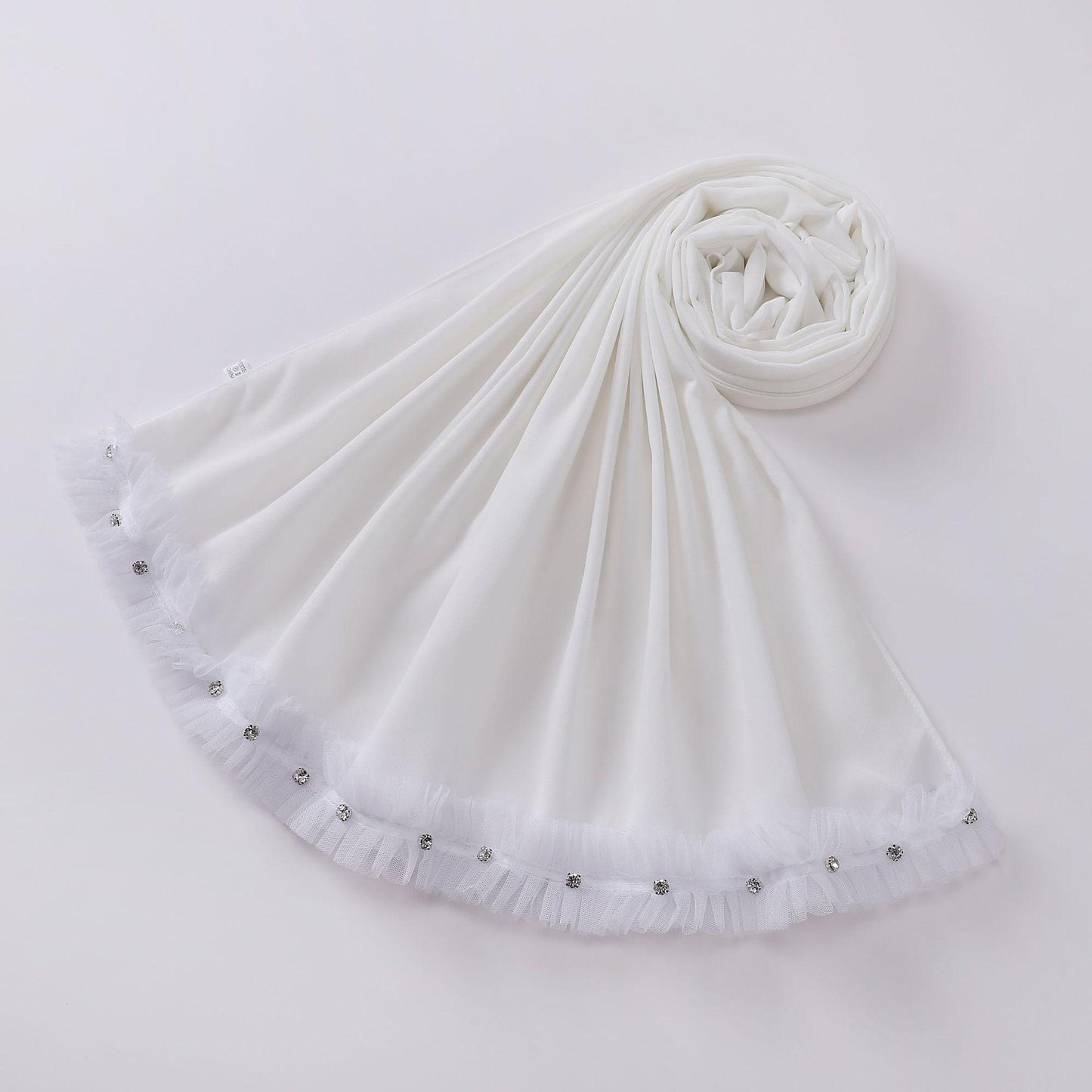 HASASERIES HS1118 Foulard en mousseline de soie et dentelle perlée