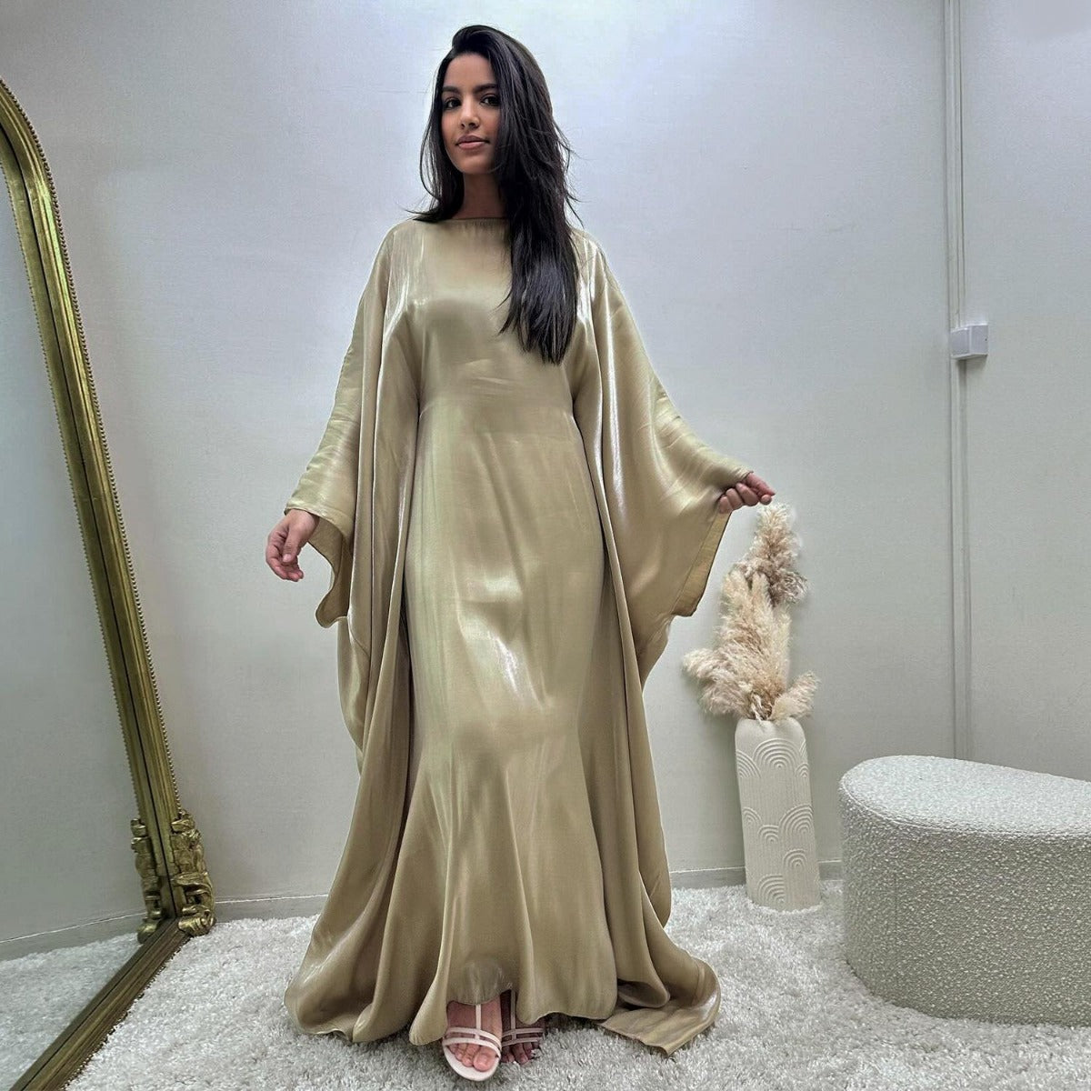 HS1348 Elegant Kaftan in Gold Cotton – 20 Vibrant Colors Available