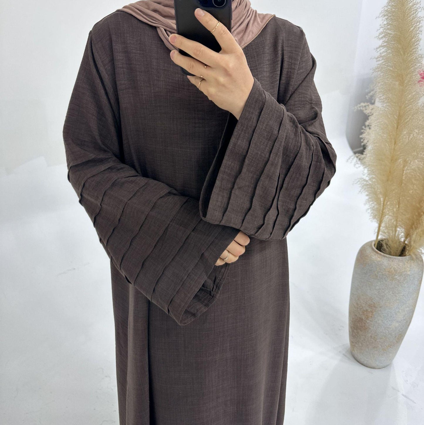 HASASERIES HS1179 Loose Fit Large Crepe Abaya Dress with Belt