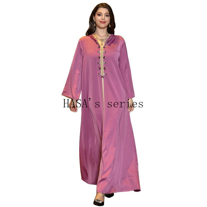 HASA's Series HS1231 Jeweled Ribbon Satin Home Dress Abaya