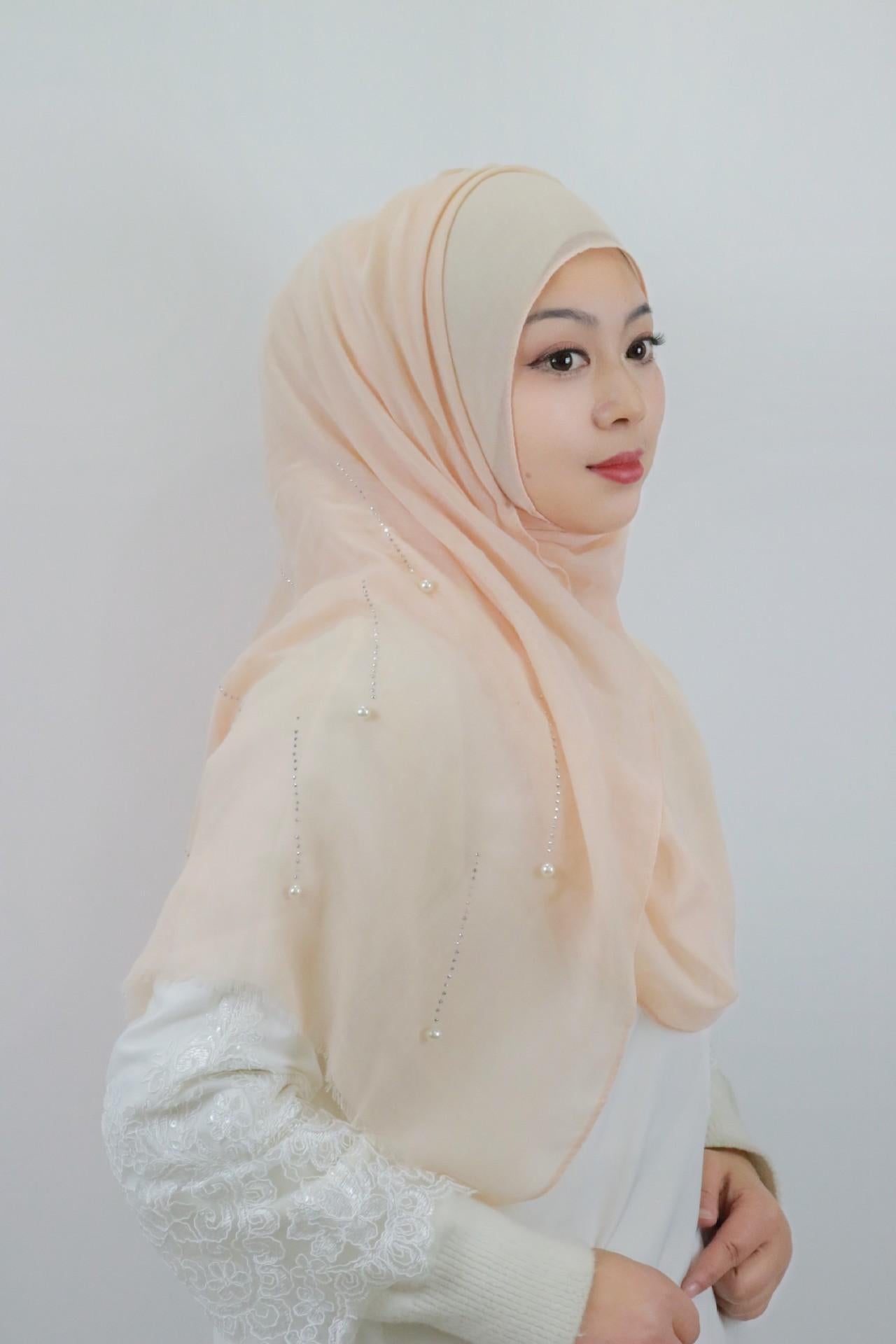 HASASERIES HS1106 Solid Color Scarf Long Beaded Shawl Headband