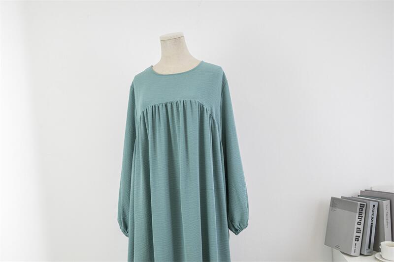 HS0470 Crepe Loose Plus Size Long Sleeve Solid Color Pullover Robe Pocket