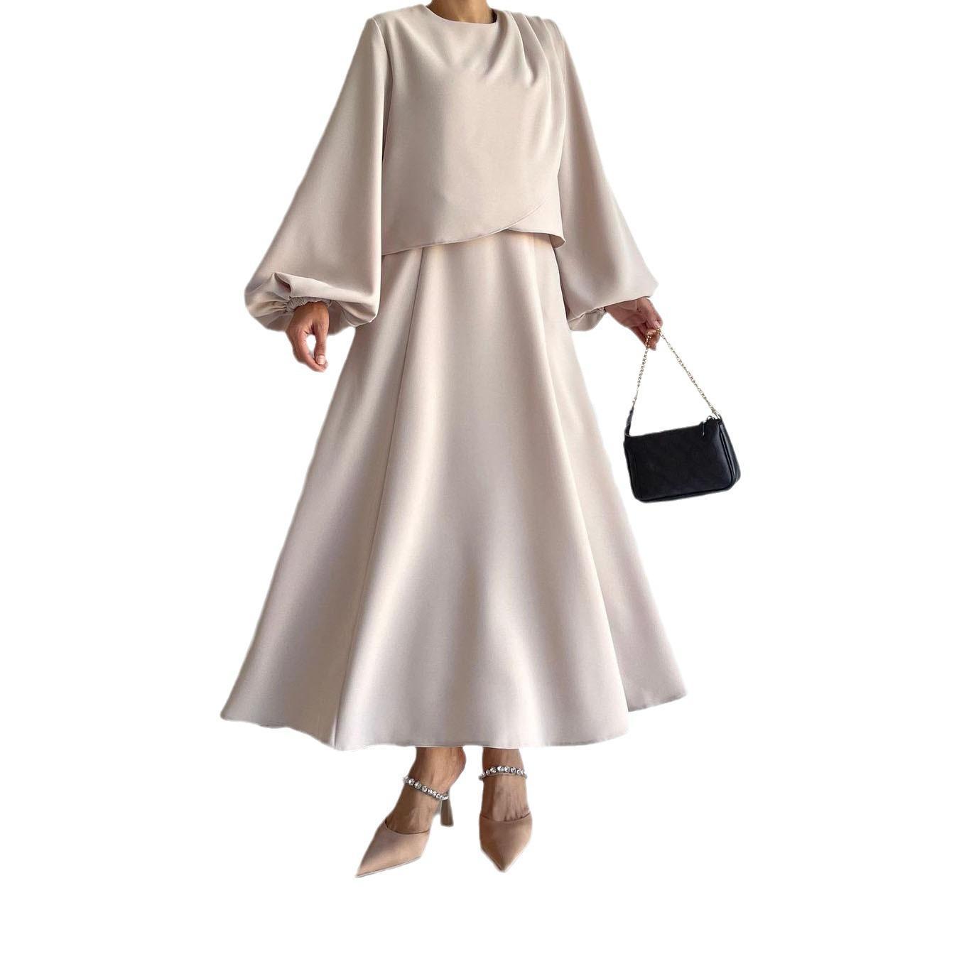 HASASERIES HS0814 2pcs Set Fashion Bubble Sleeve Top with Dress