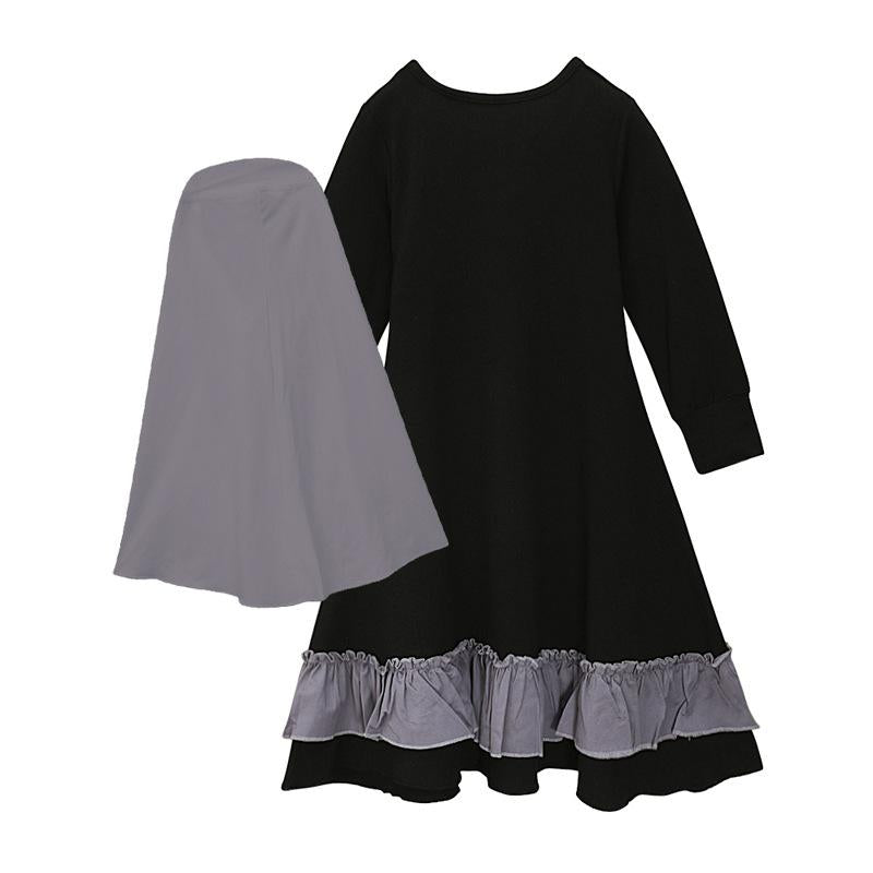 HASASERIES HS1199 Ensemble 2 pièces, Abaya pour enfant avec une couche de Khimar.