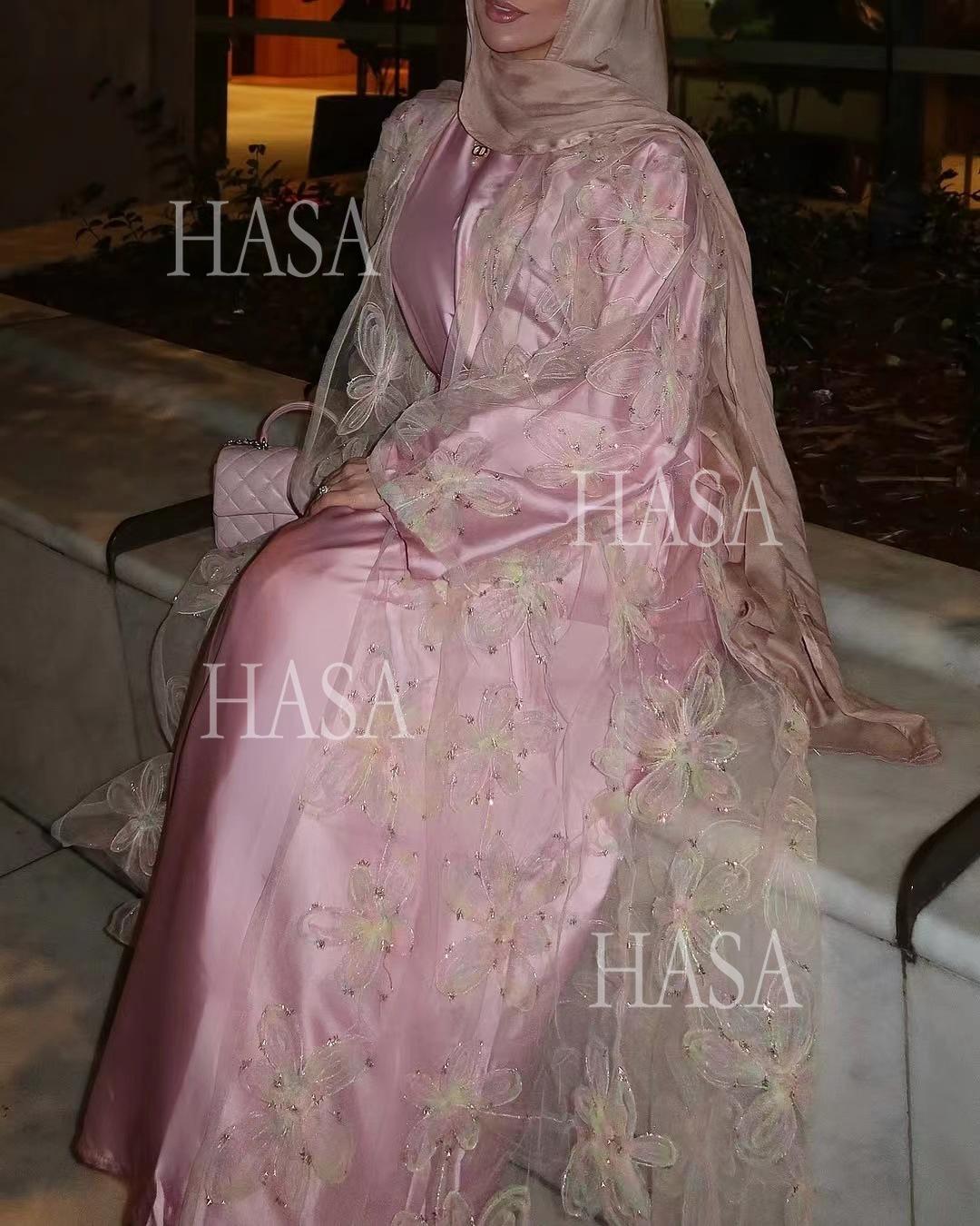 HS6516 Two-piece Maxi Dress with Embroidered Cardigan. Headscarf Not Included.