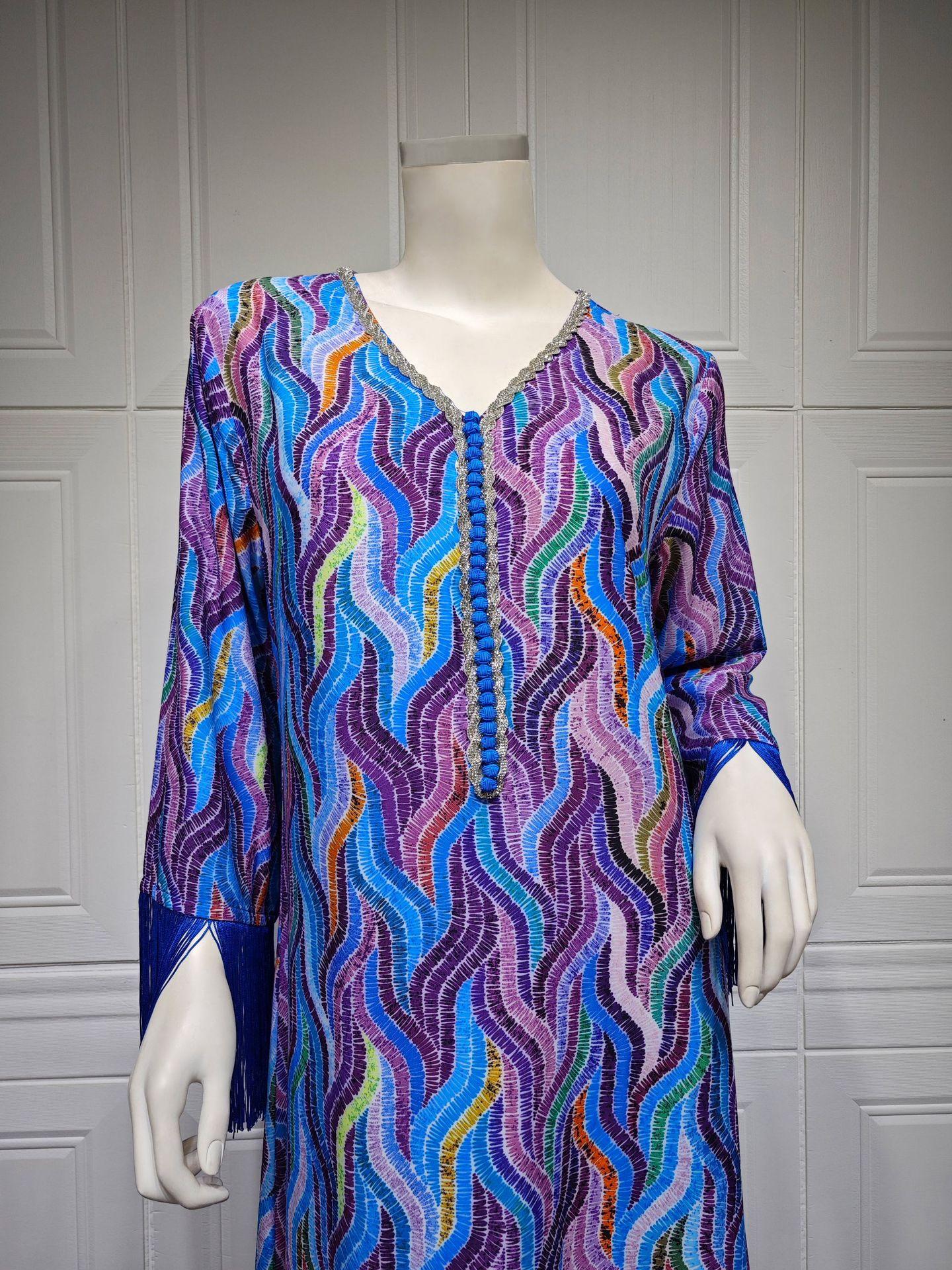 HASASERIES HS0521 Middle East Arab Dubai Muslim Robe Ladies Printed Casual Jalabiya Ethnic Clothing