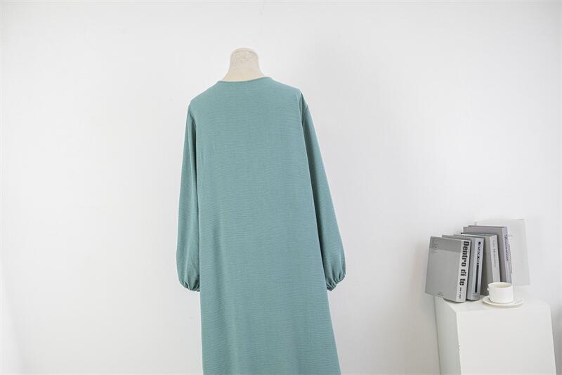 HS0470 Crepe Loose Plus Size Long Sleeve Solid Color Pullover Robe Pocket