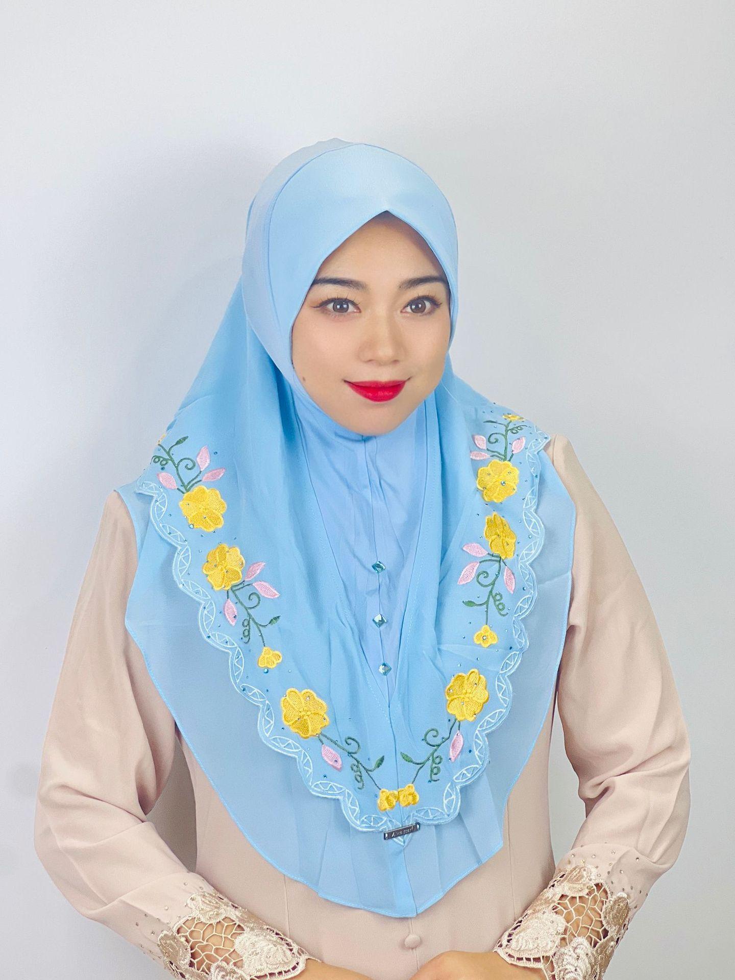 HASASERIES HS1105 Double Layered Floral Embroidered Lace Headscarf for Women