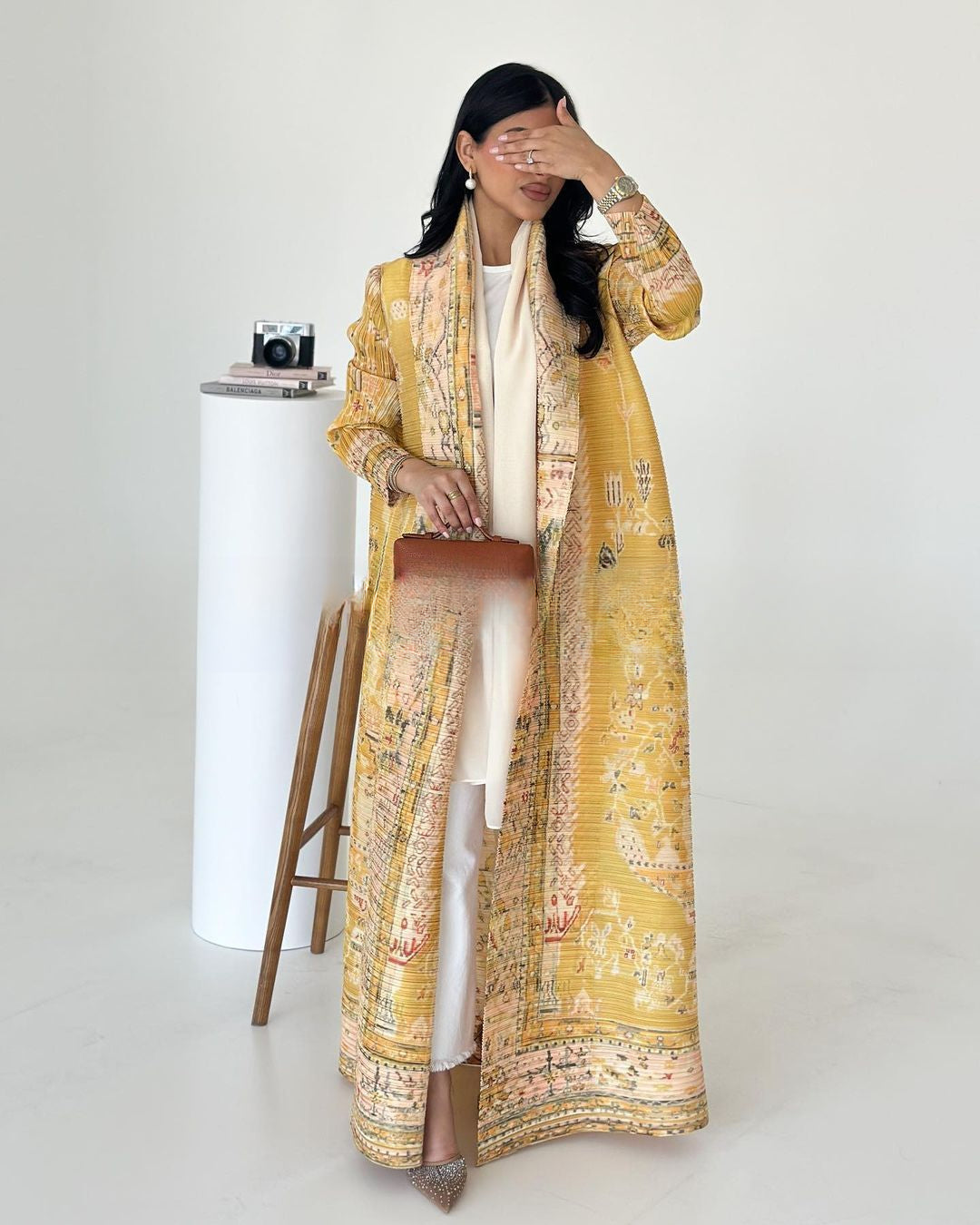 HASA Inclusive Sizing Crinkle Pleated Georgette Ramadan Stretchy Abaya-1