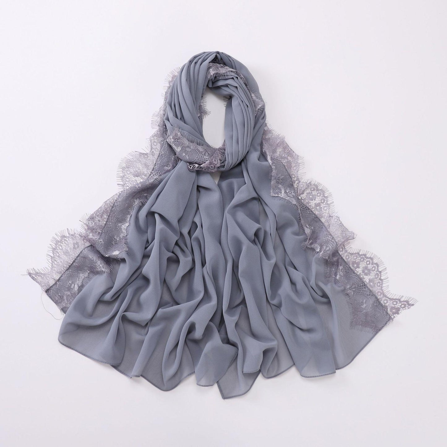 Bandeau Hijab en mousseline de soie avec bordure en dentelle HASASERIES HS1119
