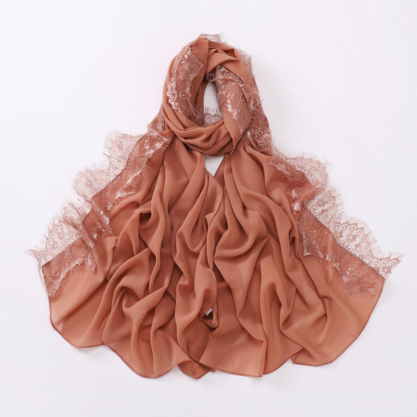 Bandeau Hijab en mousseline de soie avec bordure en dentelle HASASERIES HS1119