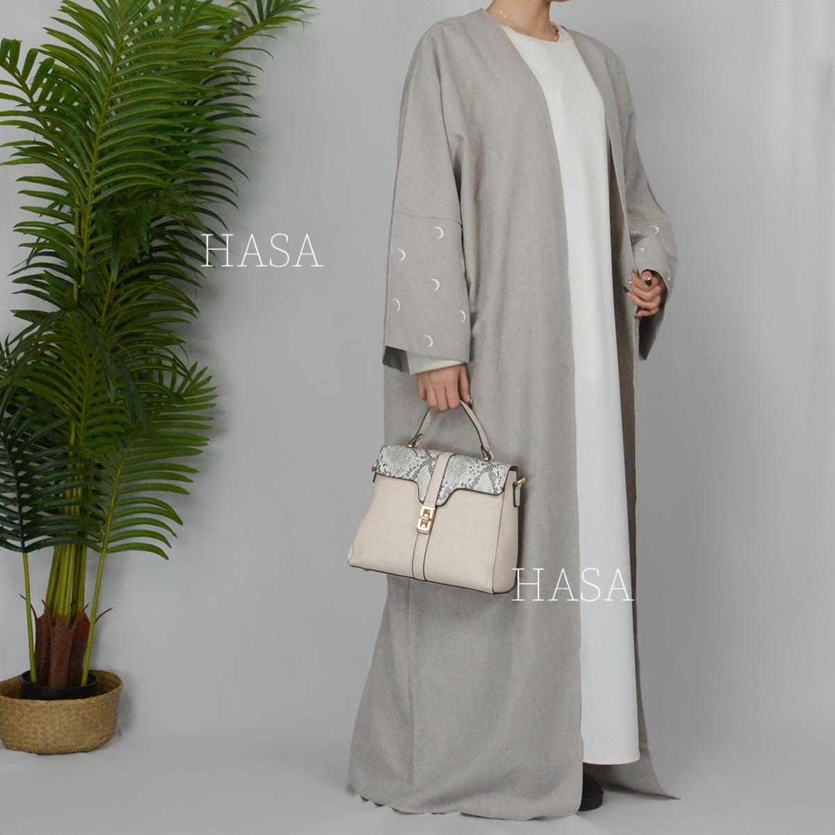 HASASERIES HS1100 Muslim Crescent Moon Design Coat Cardigan (UK4-UK28 Abaya Size:54-58)