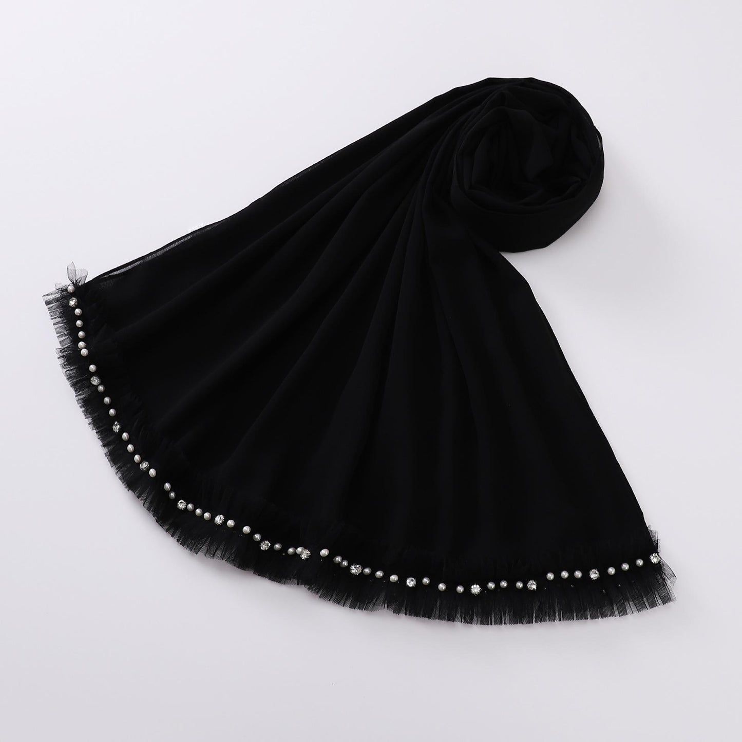 HASASERIES HS1118 Foulard en mousseline de soie et dentelle perlée