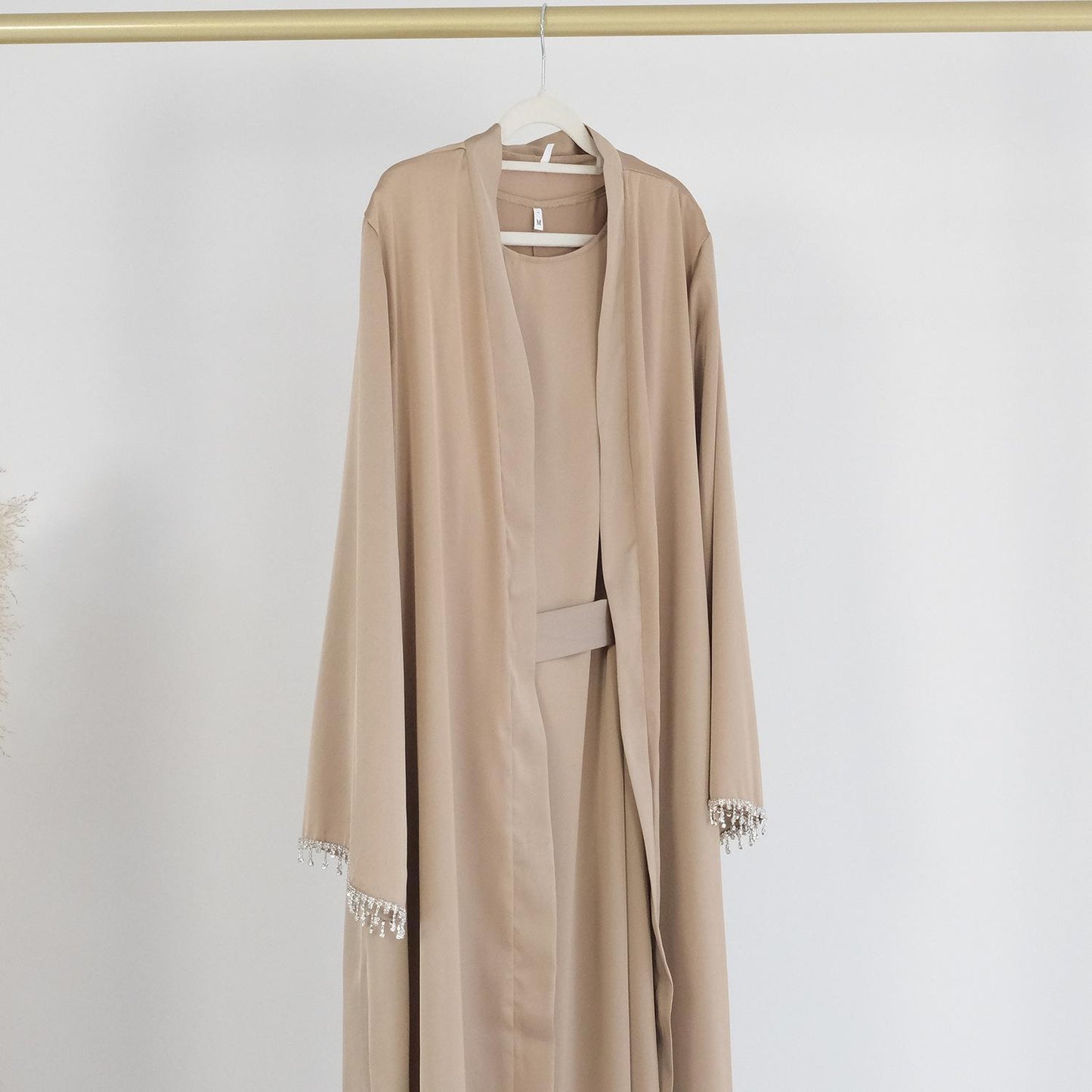 HASASERIES HS1047 1pcs Solid Color Beaded Cardigan Robe