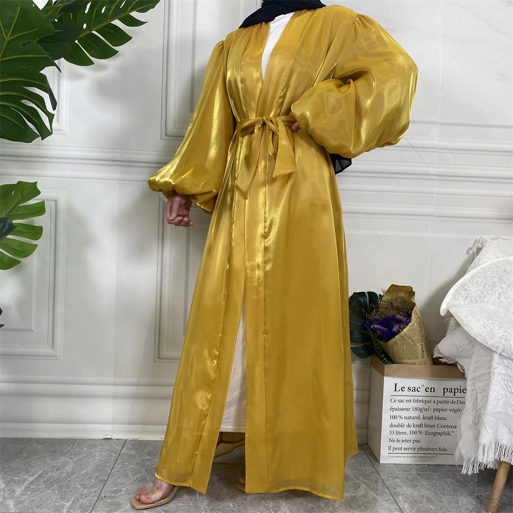 HASASERIES HS0929 Shiny Silk Balloon Sleeves Lined Cardigan